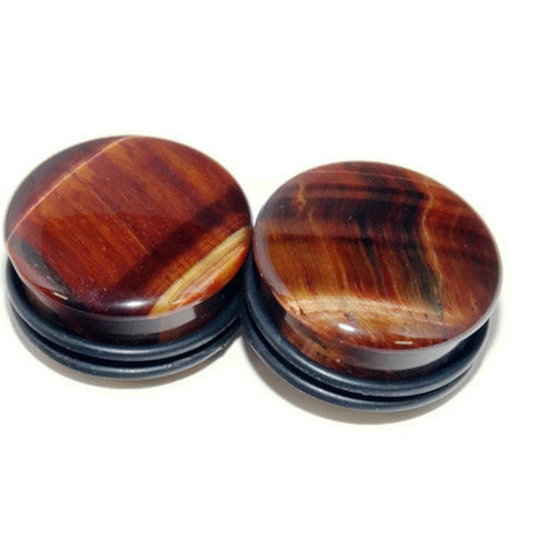 Zatyczki do uszu Red Tigers Eye z pojedynczym rozszerzeniem | Zatyczki z kamieniami | Zatyczki z pojedynczym rozszerzeniem | Unikalne zatyczki z kamieniami 8g, 6g, 4g, 2g, 9/16", 5/8", 3/4", 7/8, 1"