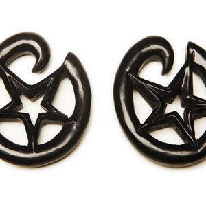 Ebony Wood Star Hoops Gauged Earrings 0g, 00g, 7/16&quot;, 1/2&quot;