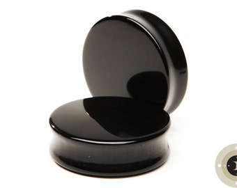 Pair of Solid Black Onyx Stone Plugs Available in Different Gauge Sizes 8g 6g 4g 2g 0g 00g 7/16" 1/2" 9/16" 5/8" 3/4" 7/8 1"