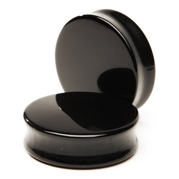 Pair of Solid Black Onyx Stone Plugs Available in Different Gauge Sizes 8g 6g 4g 2g 0g 00g 7/16" 1/2" 9/16" 5/8" 3/4" 7/8 1"