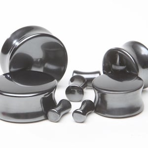 Pair of Hematite Double Flared Stone Plugs - Beautiful Stone Gauges in Multiple Sizes 8g 6g 4g 2g 0g 00g 7/16&quot; 1/2&quot; 9/16&quot; 5/8&quot; 3/4&quot; 7/8 1&quot;