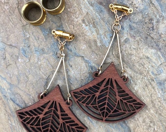 Wooden Laser Cut Out Magnetic Clasp Gauged Earrings - worn Through Tunnels 2g - 1"