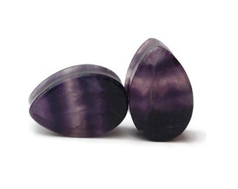 Expansores de piedra amatista en forma de lágrima de doble ensanchamiento de 7/8" (22 mm), únicos y preciosos.