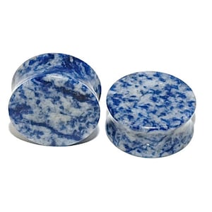 Pair of Beautiful Blue Spot Jasper Double Flared Plugs White and Blue Speckled Gauges 8g 6g 4g 2g 0g 00g 7/16&quot; 1/2&quot; 9/16&quot; 5/8&quot; 3/4&quot; 7/8 1&quot;