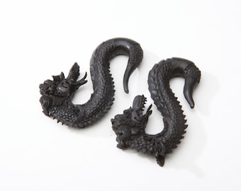 Limited Edition Ebony Wood Dragon Earrings 2g, 0g, 00g, 7/16"