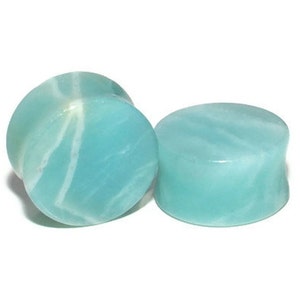 Pair of Beautiful Amazonite Stone Double Flared Plugs DifferentGauge Sizes Available 8g 6g 4g 2g 0g 00g 7/16 1/2 9/16 5/8 3/4 7/8 1 image 4