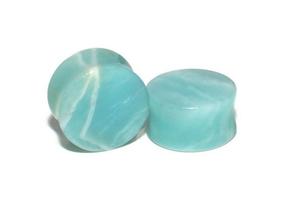 10 sizes Pair of Amazonite Organic Stone Plugs 6mm to 25mm Double Flared 10 sizes Pair of Amazonite Organic Stone Plugs 6mm to 25mm Double Flared