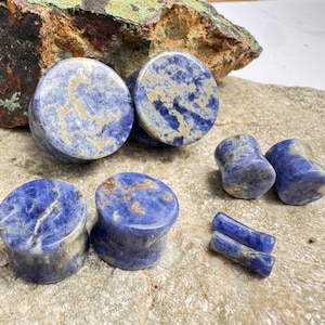 Sodalite Stone Plugs - 8g, 6g, 4g, 2g, 0g, 00g, 7/16&quot;, 1/2&quot;, 9/16&quot;, 5/8&quot;, 3/4&quot;, 7/8, 1&quot;