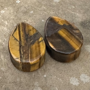 OOAK 1&quot; (25mm) - Tiger&#39;s Eye Tear Drop Double Flared Stone Plugs - One of a Kind Gauges
