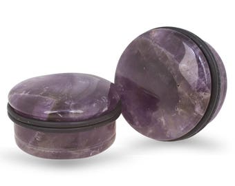 Amethyst Stone Plugs | Single Flare Plugs | Stone Plugs | Purple Amethyst Plugs | 6g, 4g, 2g, 0g, 00g, 7/16", 9/16", 3/4", 7/8, 1"