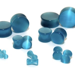Teal Cats Eye Stone Plugs - 8g, 6g, 4g, 2g, 0g, 00g, 7/16&quot;, 1/2&quot;, 9/16&quot;, 5/8&quot;, 3/4&quot;, 7/8, 1&quot;