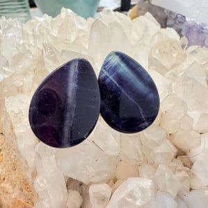 OOAK 1&quot; (25mm) Double Flare Fluorite Teardrop Stone Plugs - Gorgeous, Unique One of a Kind Plugs
