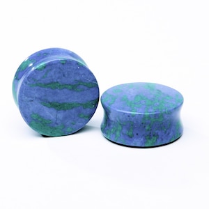 Azurite Stone Plugs | Blue Plugs | Double Flared Stone Plugs | Blue Gauges 8g, 6g, 4g, 2g, 0g, 00g, 7/16&quot;, 1/2&quot;, 9/16&quot;, 5/8&quot;, 3/4&quot;, 7/8, 1&quot;