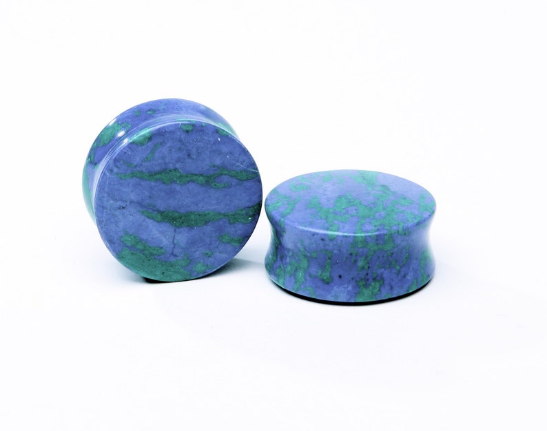 Azurite Stone Plugs Blue Plugs Double Flared Stone Plugs Blue Gauges 8g, 6g, 4g, 2g, 0g, 00g, 7/16, 1/2, 9/16, 5/8, 3/4, 7/8, 1 image 1