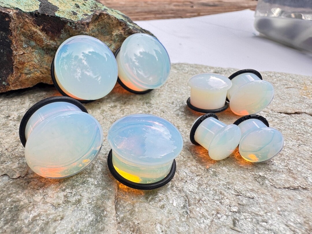 Single Flare Opalite Plugs | White Plugs | Wedding Plugs | Stone Plugs ...