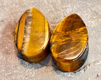 OOAK 7/8" (22mm) Double Flare Brown Tigers Eye Teardrop Stone Plugs - Gorgeous, Unique One of a Kind Plugs