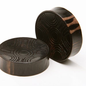 Ebony Wood Plugs with Carved Circle Pattern -