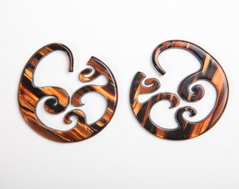 8g Plug Earrings | Tigers Eye Hoop Plug Earrings | 3mm Hoop Gauges | Lightweight Hanging Gauges
