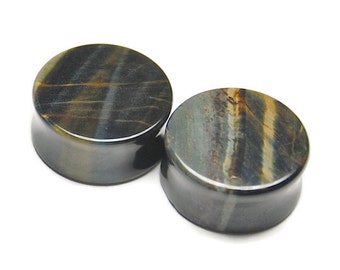 Blue Tigers Eye Stone Plugs | Double Flared Stone Plugs | Stone Gauges |  8g, 6g, 4g, 2g, 0g, 00g, 7/16", 1/2", 9/16", 5/8", 7/8, 1"