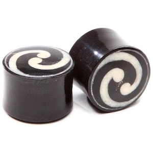 Horn Plugs with Bone Inlay - ON SALE  0g, 00g, 7/16&quot;, 1/2&quot;, 9/16&quot;, 5/8&quot;, 3/4&quot;, 7/8,