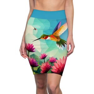 Hummingbird Over Flowers Women&#39;s Pencil Skirt (AOP)