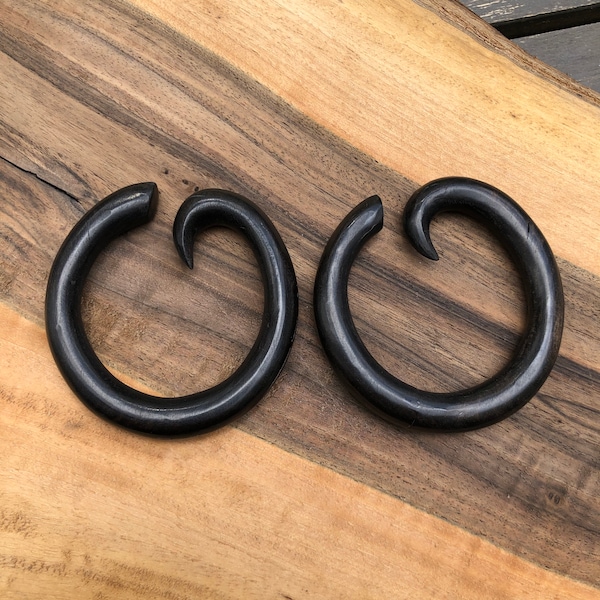 Ebony Wood Hoops - 4g, 2g, 0g, 00g, 7/16", 1/2", 9/16", 3/4"