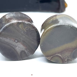 OOAK 3/4&quot; 19mm Black Jasper Double Flared Stone Plugs - One of a Kind Gauges