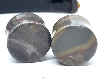 OOAK 3/4" 19mm Black Jasper Double Flared Stone Plugs - One of a Kind Gauges