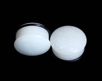 White Jade Single Flare Stone Plugs | White Plugs | Wedding Plugs | Wedding Gauges 8g, 6g, 4g, 2g, 00g, 7/16, 1/2, 9/16, 5/8", 3/4", 7/8, 1"