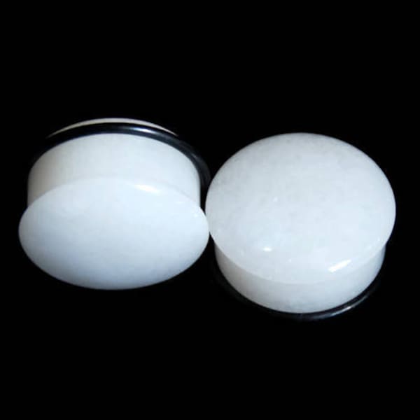 White Jade Single Flare Stone Plugs | White Plugs | Wedding Plugs | Wedding Gauges 8g, 6g, 4g, 2g, 00g, 7/16, 1/2, 9/16, 5/8", 3/4", 7/8, 1"