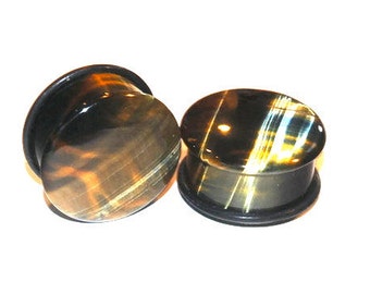 Blue Tigers Eye Single Flare Plugs | Single Flare Plugs | Stone Plugs |  - 6g, 4g, 2g, 0g, 00g, 7/16", 1/2", 9/16", 5/8", 3/4", 7/8, 1"