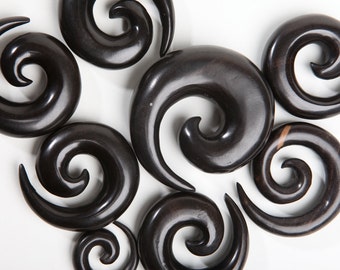 Ebony Wood Spirals -  8g, 4g, 2g, 0g, 00g, 7/16", 1/2", 9/16", 5/8"