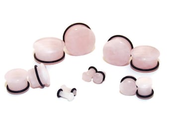 Single Flared Rose Quartz Stone Plugs  - 8g, 6g, 4g, 2g, 0g, 00g, 7/16", 1/2", 9/16", 5/8", 3/4", 7/8, 1"