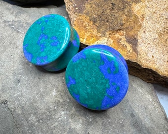 OOAK 1” (25mm) Azurite Double Flared Stone Tunnels - One of a Kind Gauges