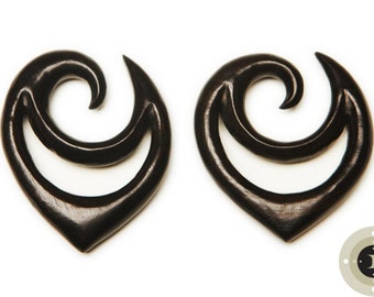 Ebony Wood Carved Gauged Earrings - Limited Edition Large sizes from 6g up to 3/4"