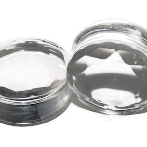 Tapones de vidrio facetado transparente - 8g, 6g, 4g, 2g, 0g, 00g, 7/16", 1/2", 9/16", 5/8", 3/4", 7/8, 1"