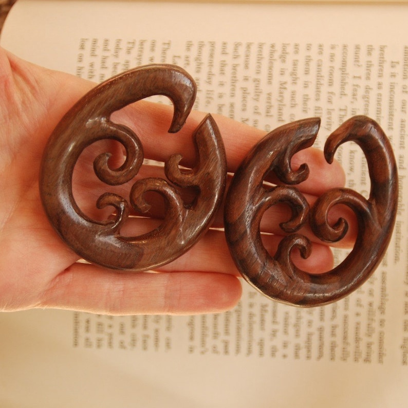 6mm, 0ga 8mm 9.5mm Wooden Wave Hoops 2ga 00ga