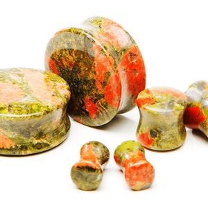 Unakite Double Flared Stone Plugs 8g 6g 4ga 9/16