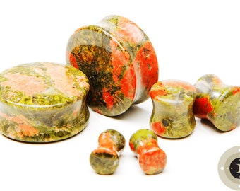 Unakite Double Flared Stone Plugs 8g 6g 4ga 9/16