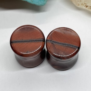 OOAK 7/16&quot; 11mm - Double Flare Red Tigers Eye Stone Plugs - One of a Kind Gauges