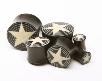 Ebony Wood Plugs Inlayed with Bulleseye Stars  ON SALE