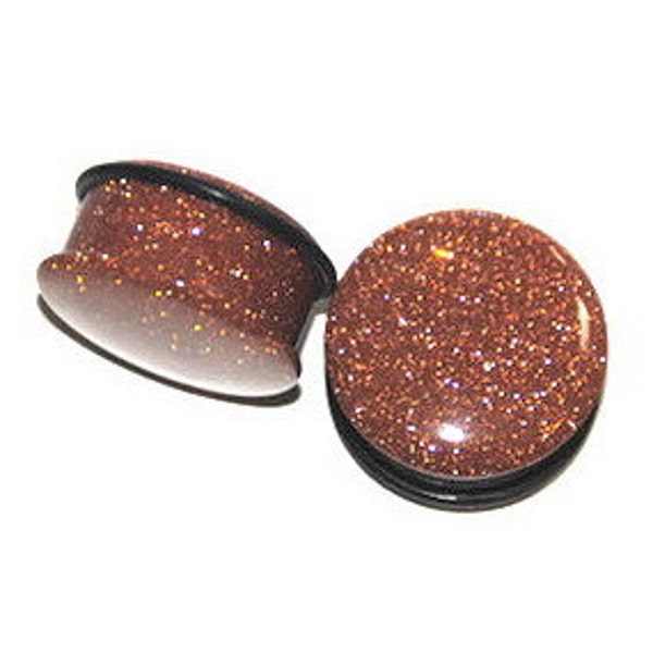 Red Goldstone Single Flare Plugs | Cute Ear Plugs | Stone Plugs | Single Flare  8g, 6g, 4g, 2g, 0g, 00g, 7/16", 1/2, 9/16, 5/8, 3/4, 7/8, 1