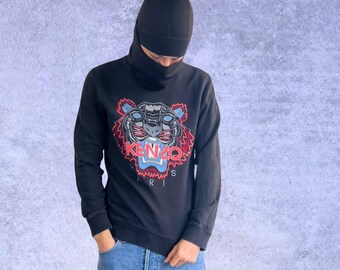 Sudadera de algodón Kenzo Paris con el logo Big Chest Tiger bordado, talla M ajustada.