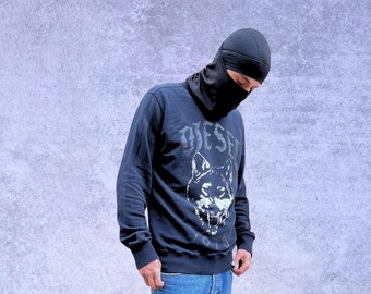 Sudadera negra de algodón con el logo "Wolf" de Diesel 1978 para hombre, talla M, corte ajustado y largo.