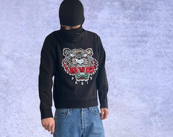 Sudadera corta de algodón con el logo del tigre grande bordado de Kenzo Paris estilo Y2K para hombre, talla M.