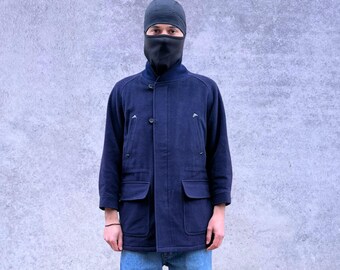 Abrigo vintage Burberrys azul marino de lana para hombre, talla M.