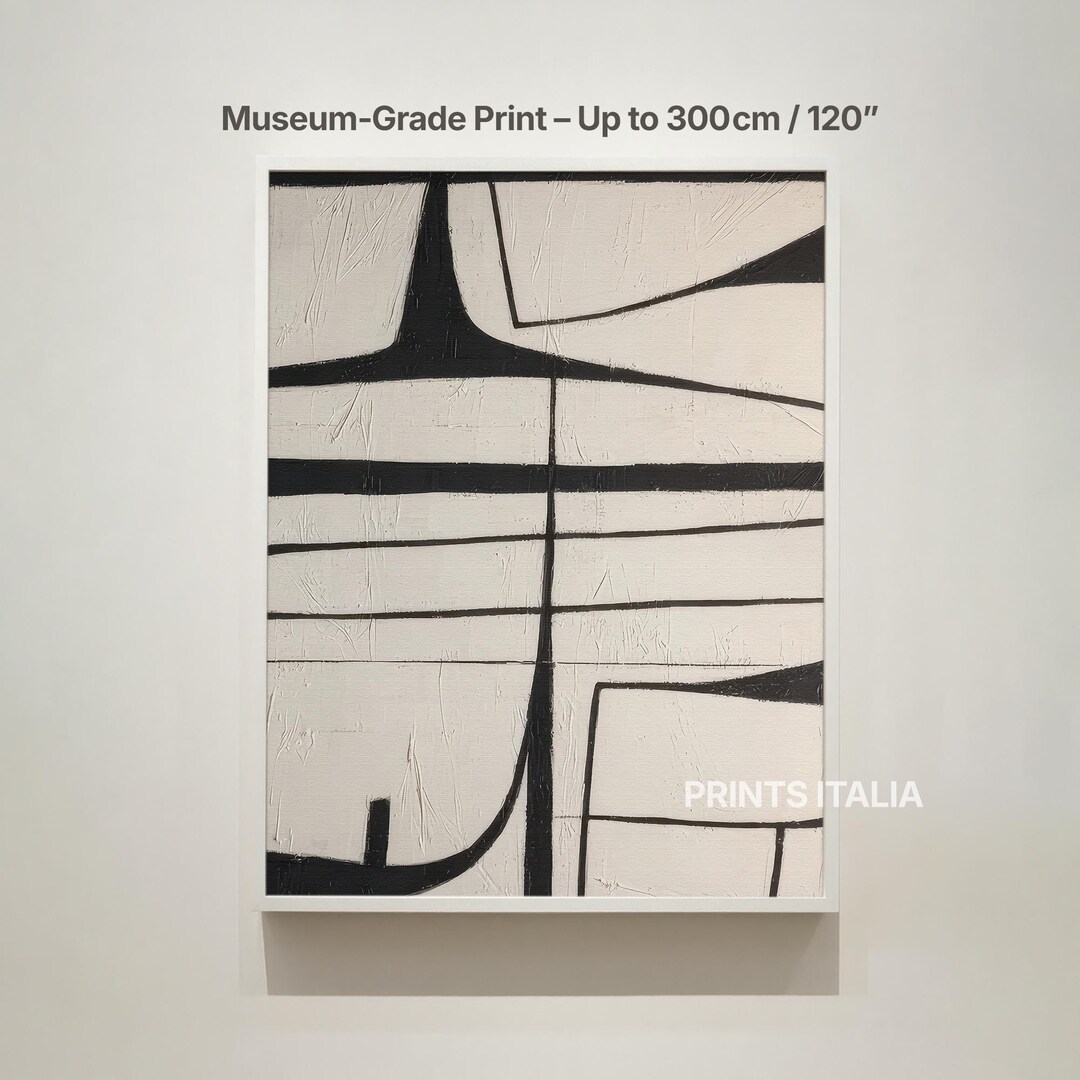 抽象的な線画アート作品 抽象的な線画プリント、幾何学的な黒い線、ベージュのキャンバス