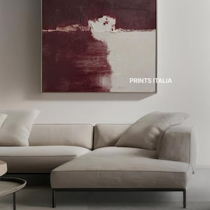 Burgundy Beige Minimalist Wall Art Print – Burgundy Abstract Decor, Digital Download, Large Contemporary Printable Painting for Living Room