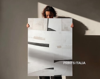 Impression d'art abstrait minimaliste : lignes géométriques en noir et blanc (téléchargement numérique)