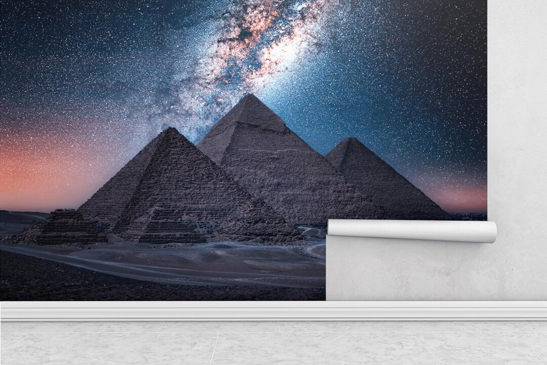 Pyramids at Night Wall Mural, Milky Way Starry Sky Wallpaper, Ancient ...